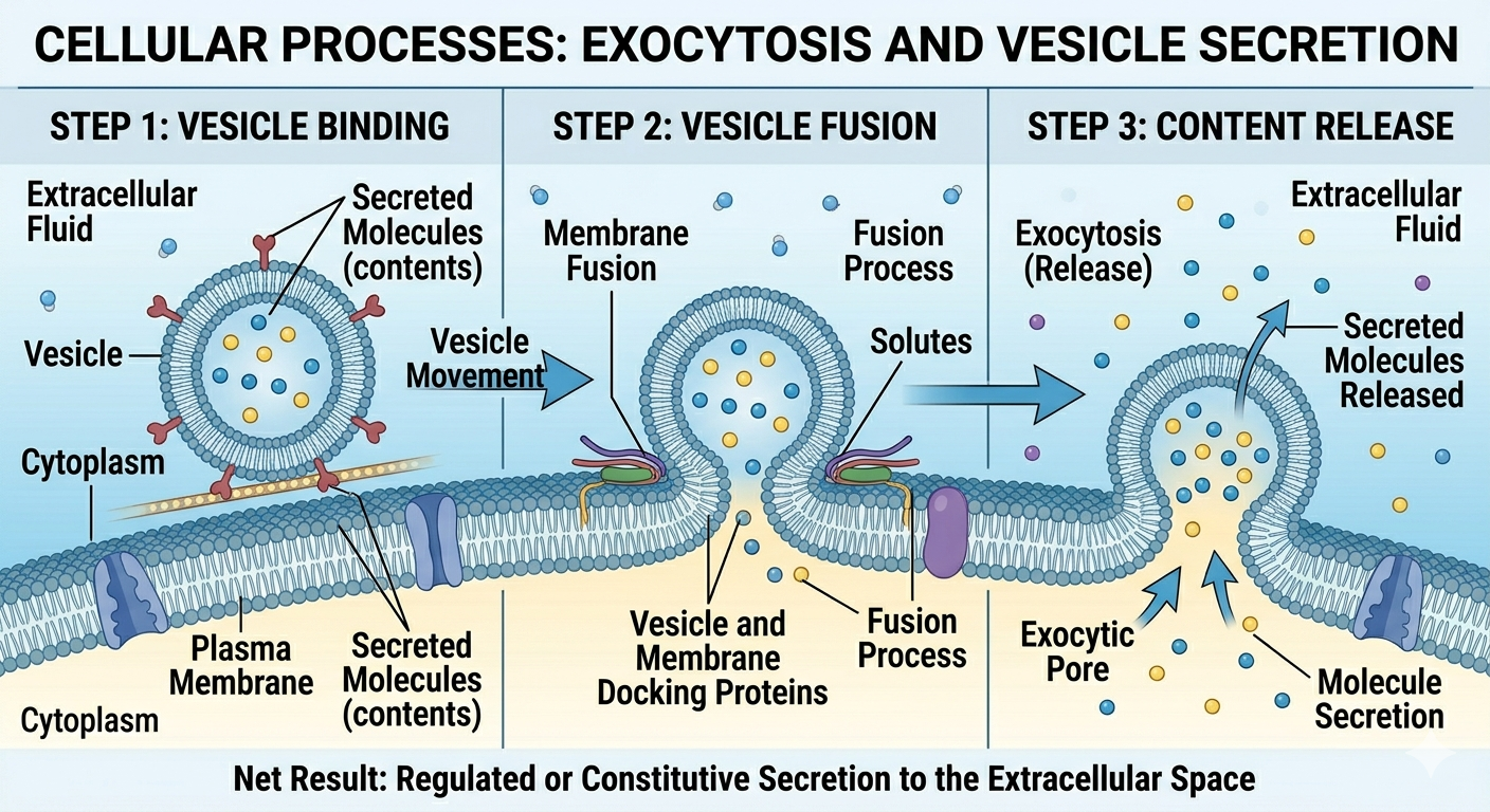 Exocytosis releases materials from the cell through vesicle fusion with the plasma membrane.
