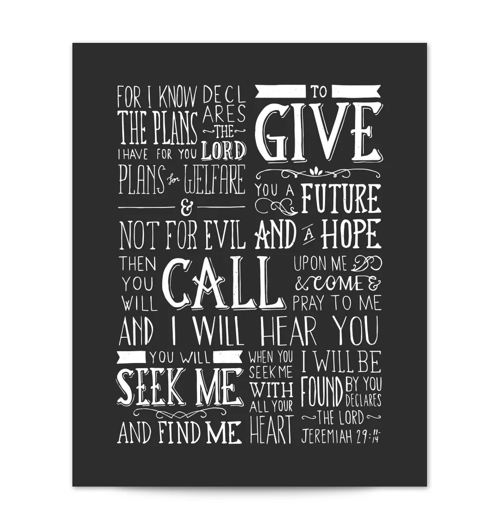 Jeremiah 29:11-14 - Scripture Art Print - The Plans I Have For You —  Scripture Type