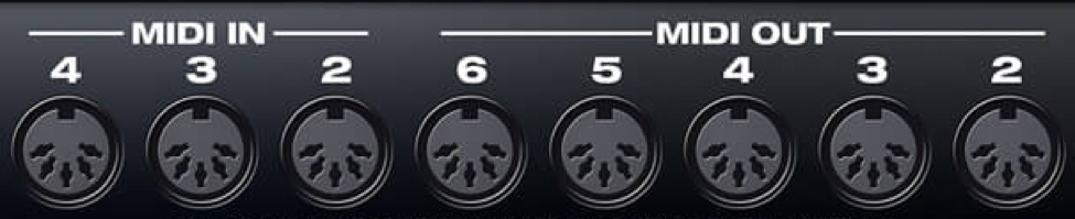 Standard 5 Pin DIN MIDI Ins and Outs
