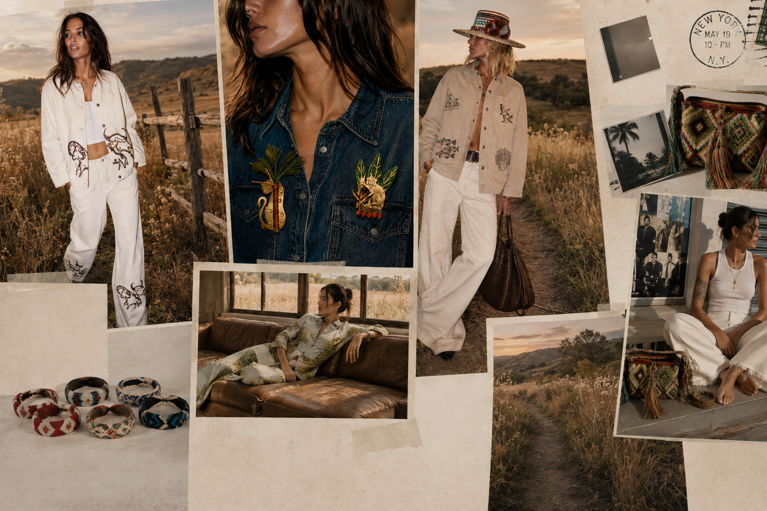 Editorial collage featuring Artisan Alliance fashion, textiles and travel imagery