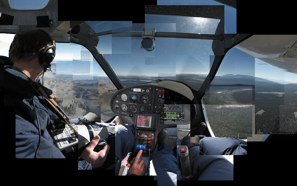 Mike Light imaging in his aircraft, doors off; composite by Benjamin Turner
