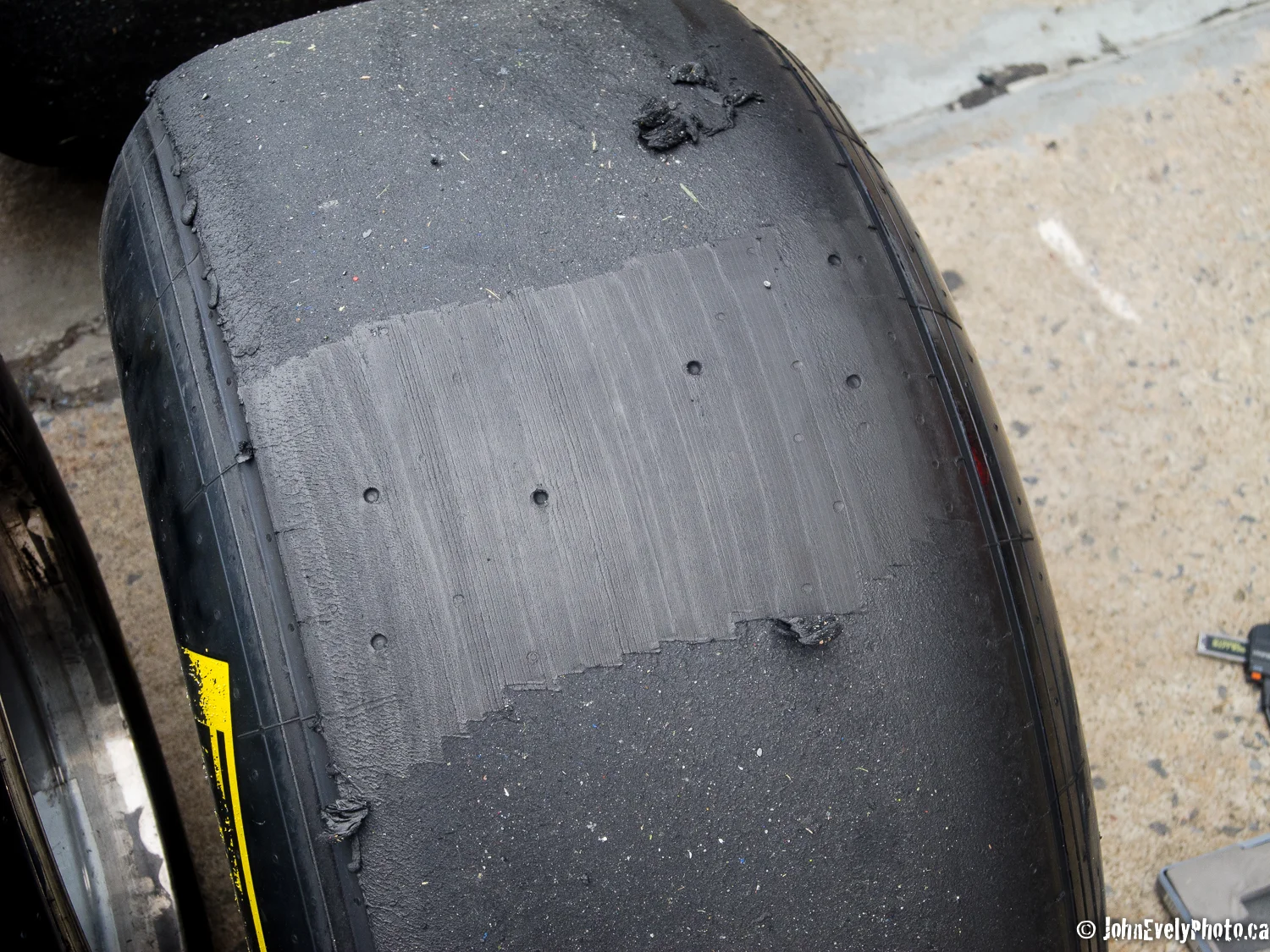 Skid mark caused by brake lock-up.