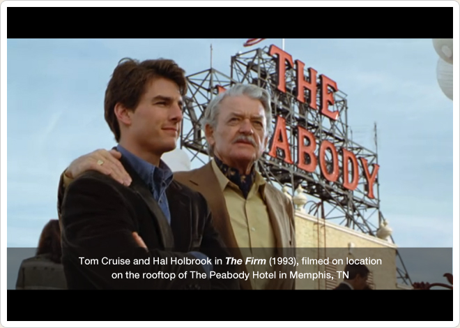 PHOTO CREDIT: Above is a screenshot from The Firm. This scene was filmed on the rooftop of The Peabody Hotel.