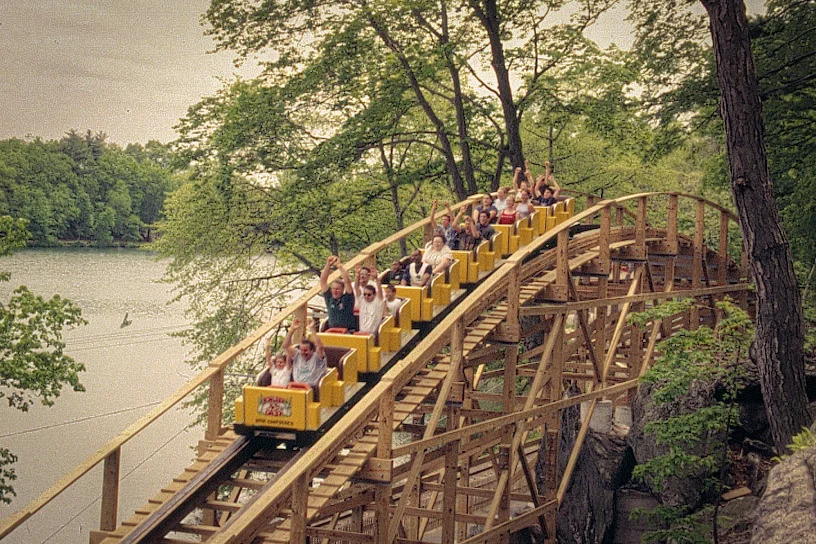 PHOTO CREDIT: An old-fashioned wooden roller coaster ride at Lake Compounce, one of the film locations of And So It Goes. Photo is from&nbsp;Reel-Scout’s online film location library.