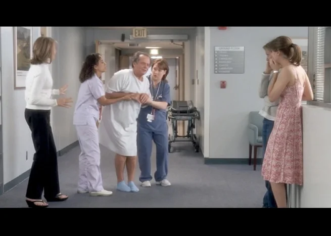 PHOTO CREDITS: Above are screenshots of two hospital scenes set in the Hamptons. The sets however were built inside St. Luke’s Hospital just for the filming.