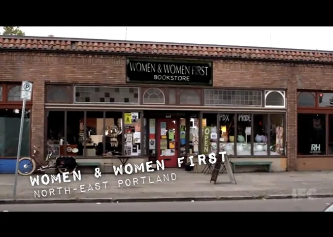 PHOTO CREDIT: The above screenshot of Portlandia’s “Feminist Bookstore” sketch was filmed on location at In Other Words Community Center and Bookstore.