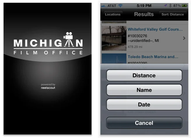 Michigan Film Office's iPhone app.