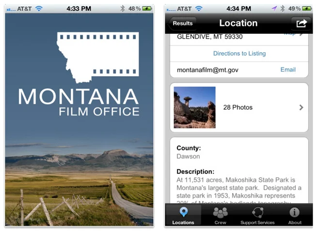 Montana Film Office's iPhone app.