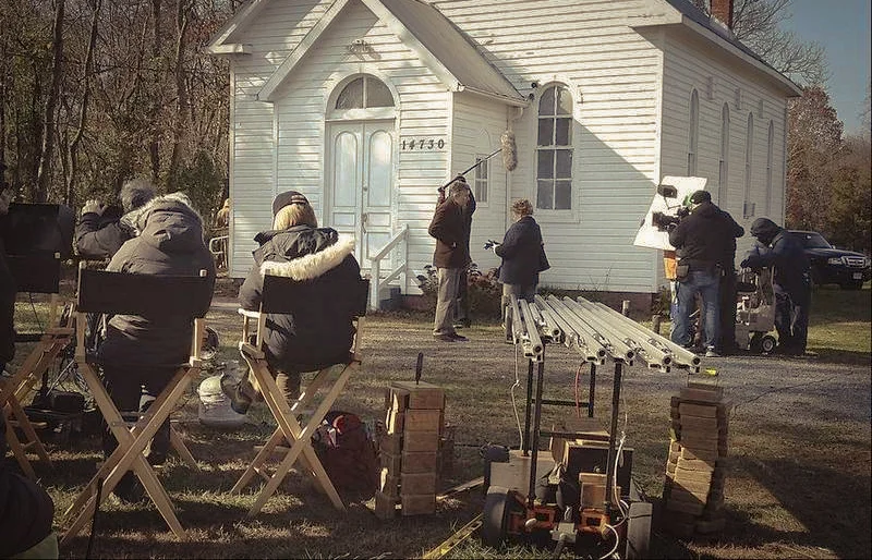 Behind-the-scene photo of Philomena filming at St. Paul's Community Church - image via Google.