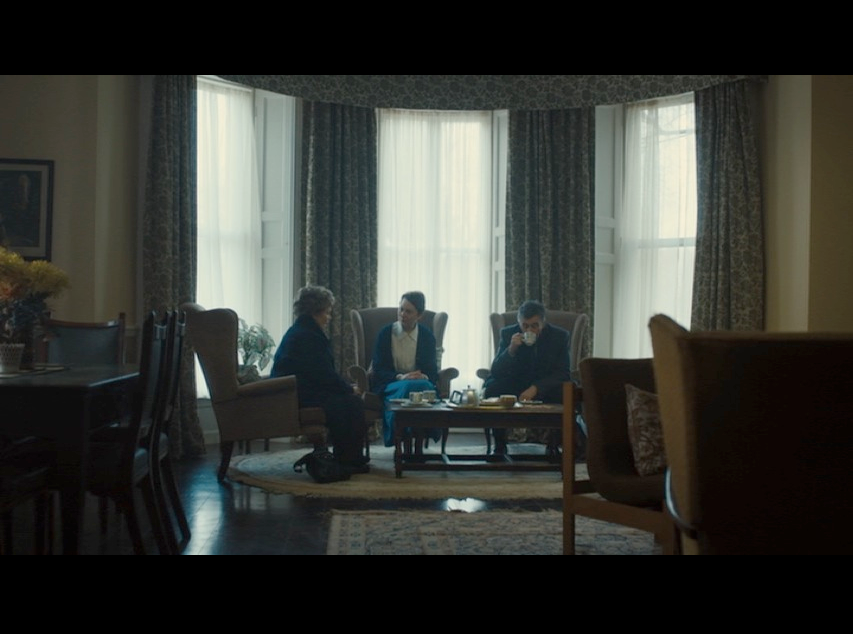 Screenshot of a scene filmed inside Harefield House, which stands in for Roscrea Abbey.