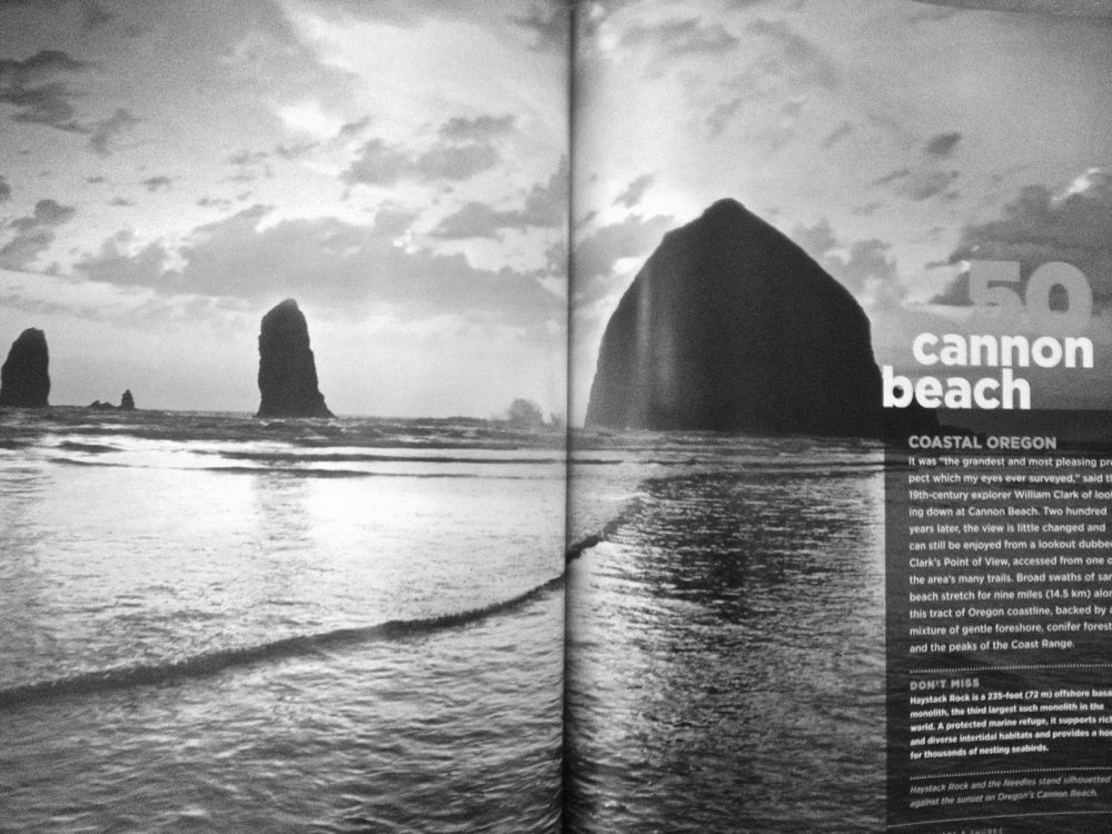 A spread in the June 2013 issue of National Geographic magazine featuring Cannon Beach as one of the world's 100 most beautiful places.