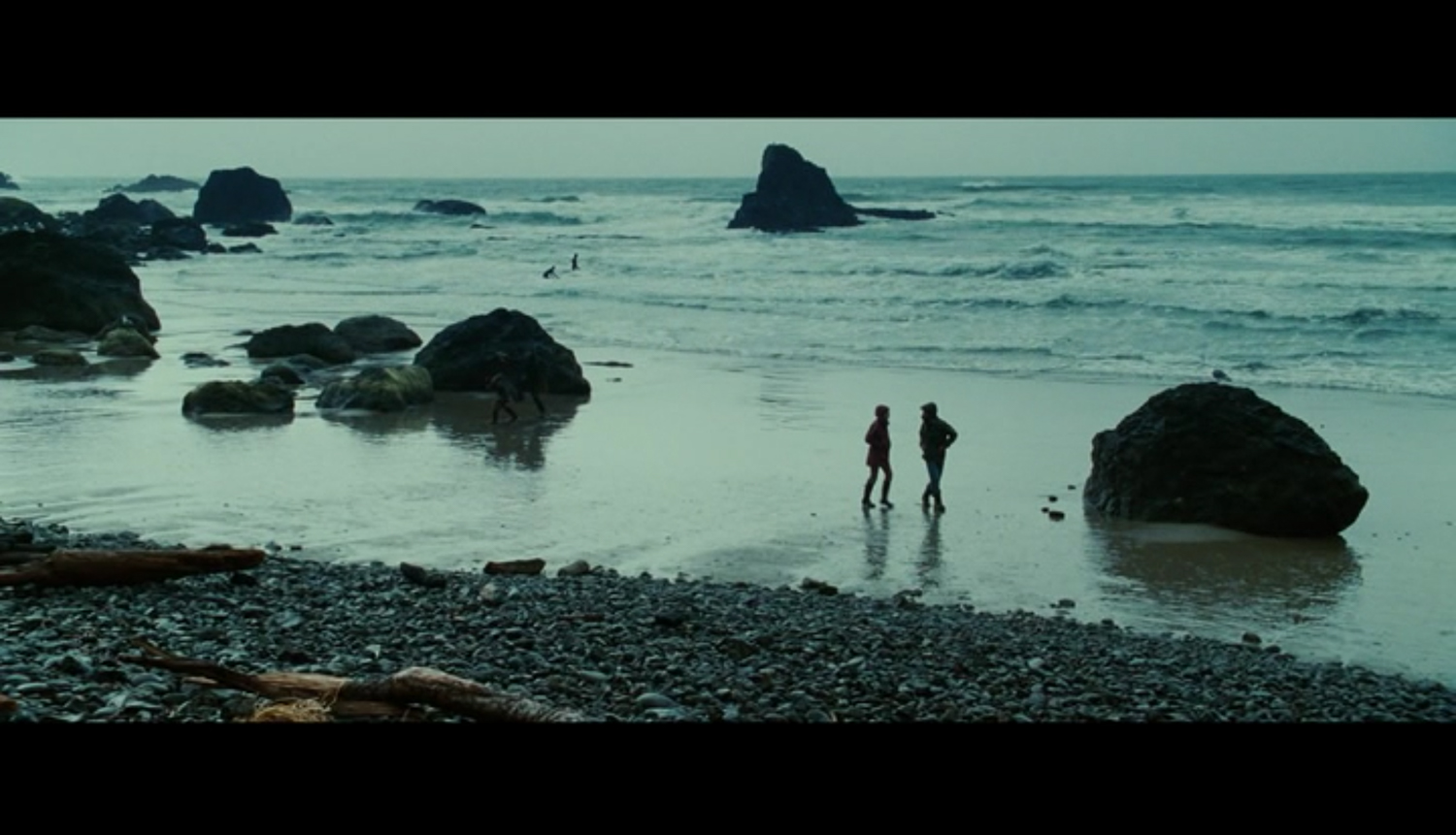 Screenshot from Twilight of a scene filmed at Indian Beach - when Jacob tells Bella the myth surrounding The Cullens.