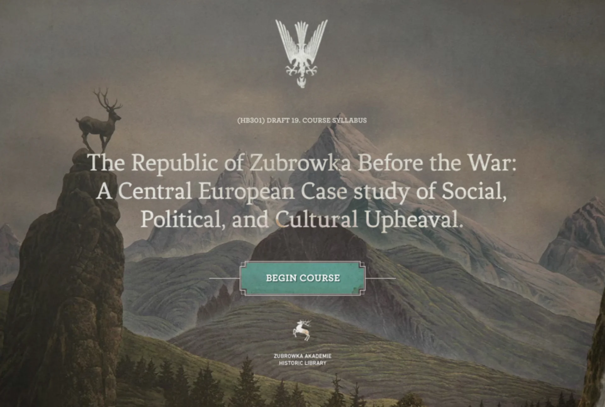 Screenshot of the website for the Republic of Zubrowka: http://www.akademiezubrowka.com/
