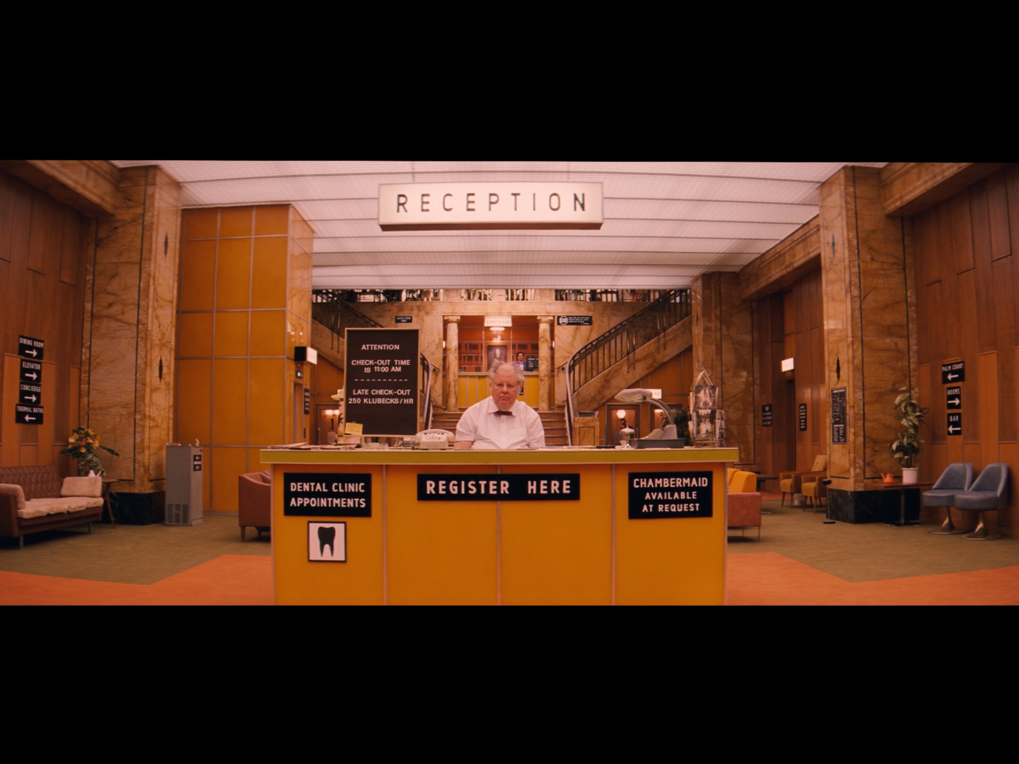 Screenshot of the lobby of the Grand Budapest Hotel during its decline in the 1960s - filmed in the Görlitz Warenhaus Department Store.