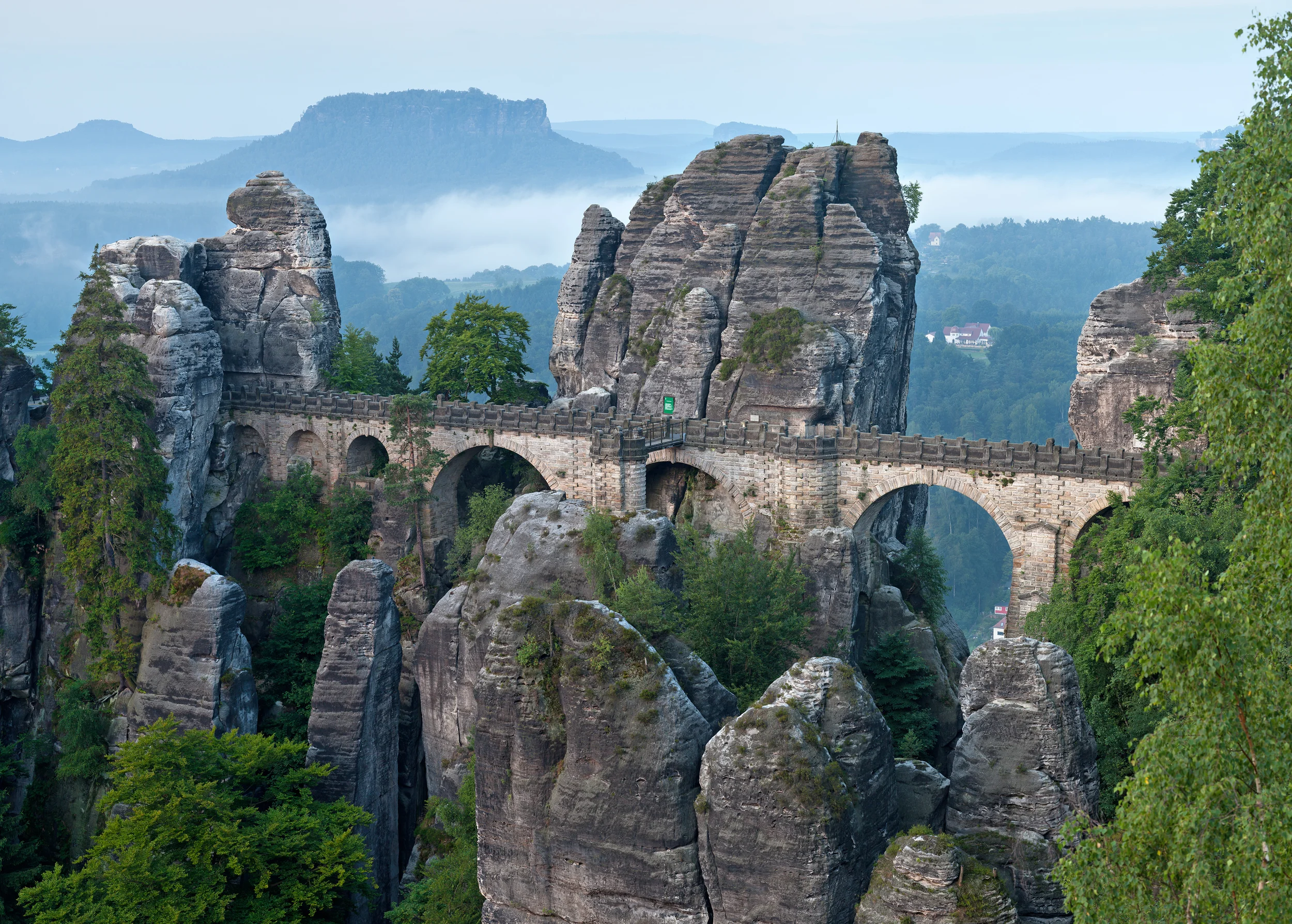 The Basteibrücke Bridge and viewing platform - image via Wikipedia.