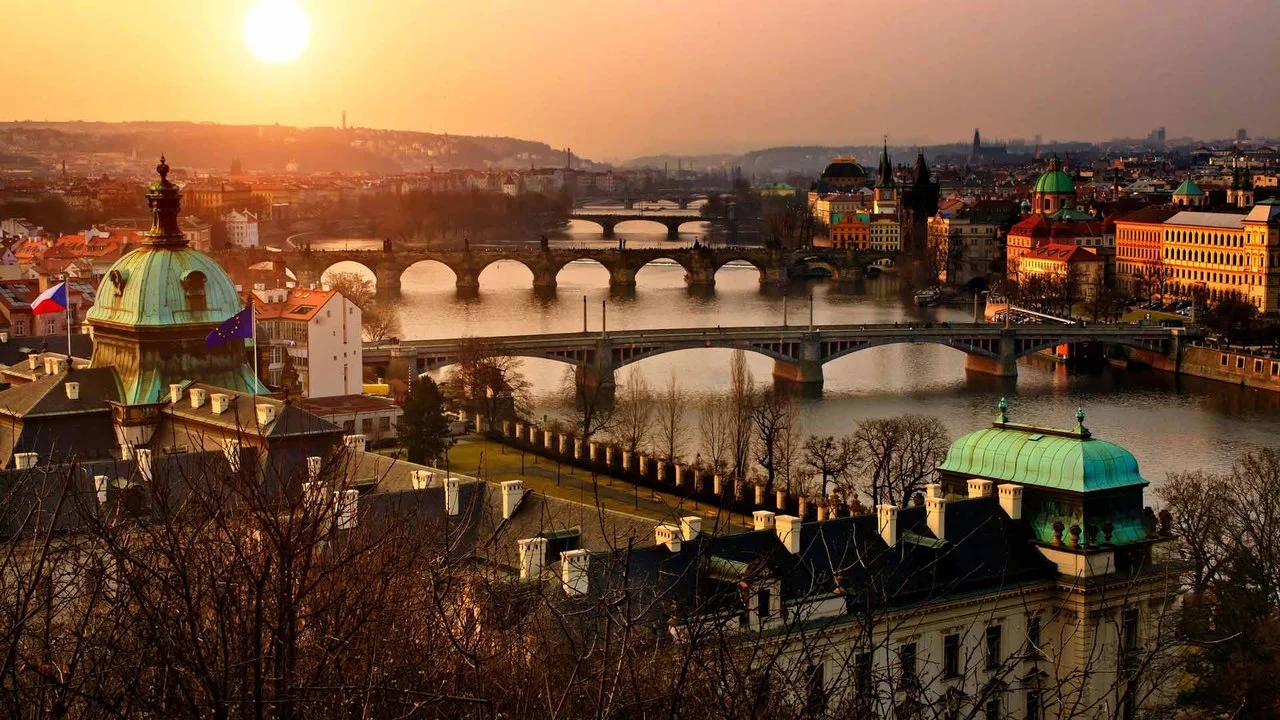 The beautiful city of Prague (the true inspiration for The Grand Budapest Hotel even though it wasn't filmed there) at sunset - image via Google.