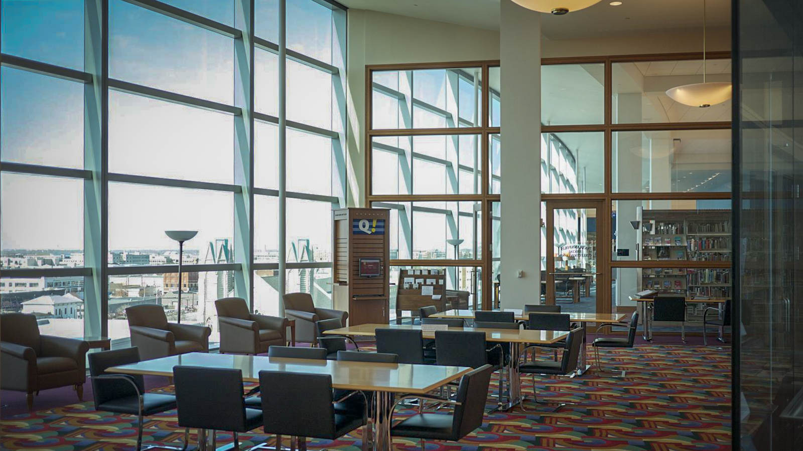 Fabulous views of the Indianapolis skyline from the Central Library - image via LocationsHub.com .