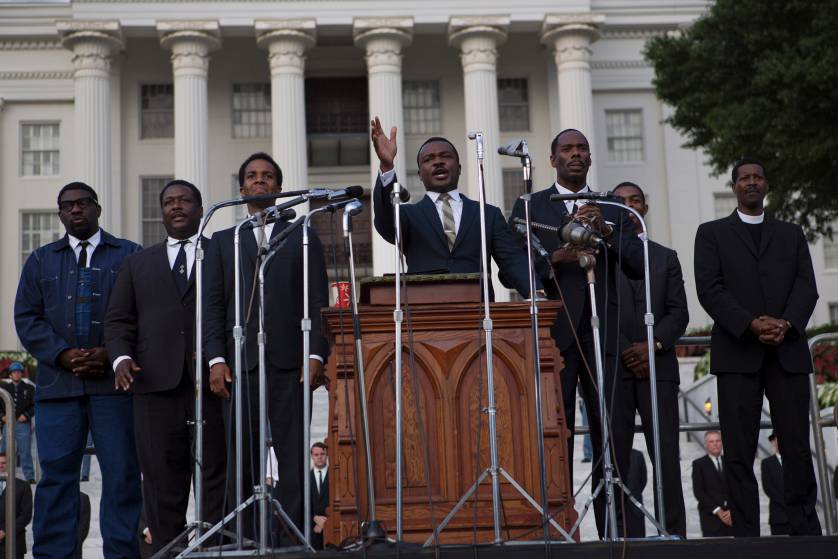 An on-the-set photo of a scene in Selma shot in front of the Alabama State Capitol building during Dr. Martin Luther King, Jr.'s speech (portrayed here by actor David Oyelowo). Photo from Time Magazine by photographer James Nachtwey.