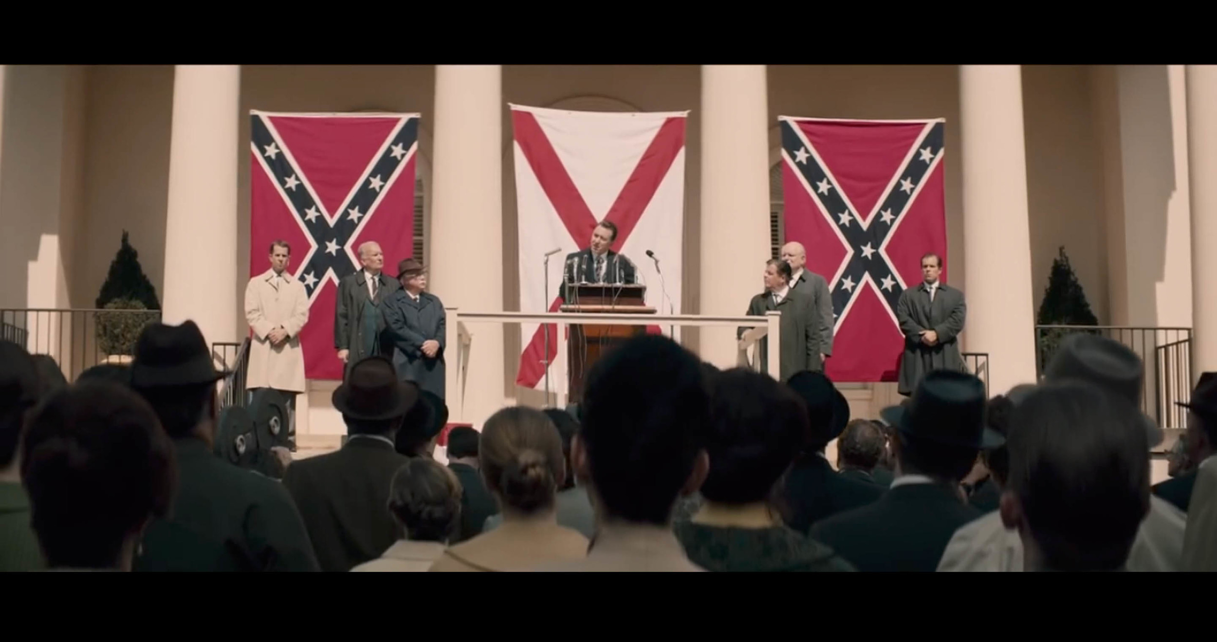 Screenshot from Selma of a scene filmed on the campus of Georgia Tech , with the Academy of Medicine building standing in for the Court House.