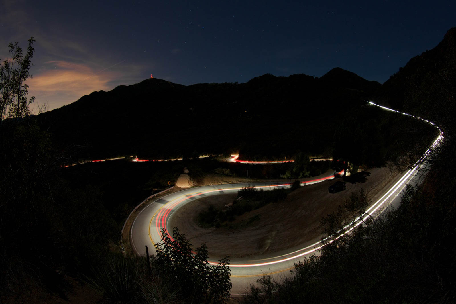An aerial view of Mulholland Drive at night - image via Google .
