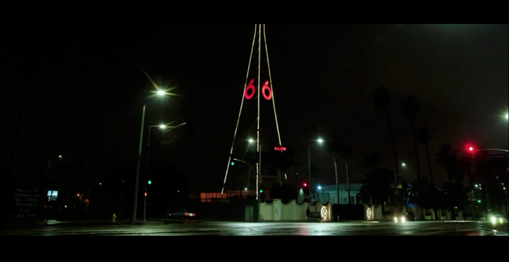 Screenshot from Nightcrawler of the establishing shot for KWLA-6 Studios, where Nina works. In real life this location belongs to KTLA Studios on Sunset Boulevard.