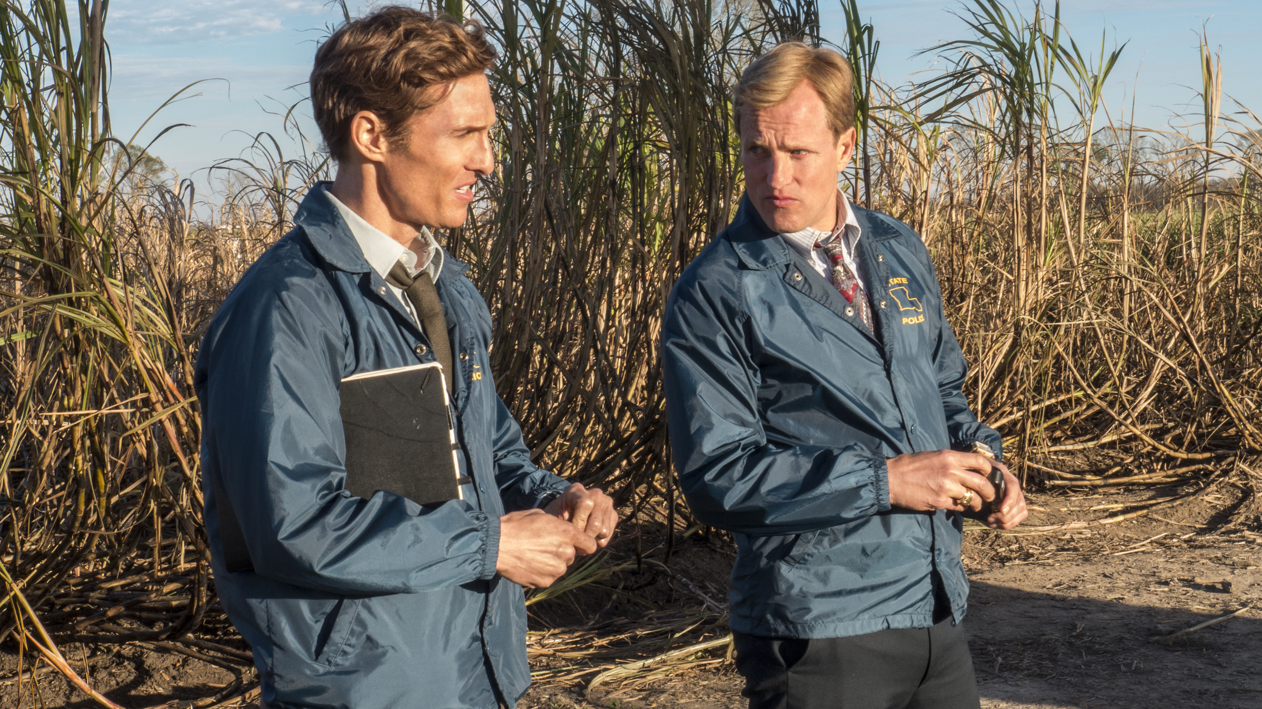 Matthew McConaughey and Woody Harrelson in True Detective , filmed in Lousiana - image via Google .