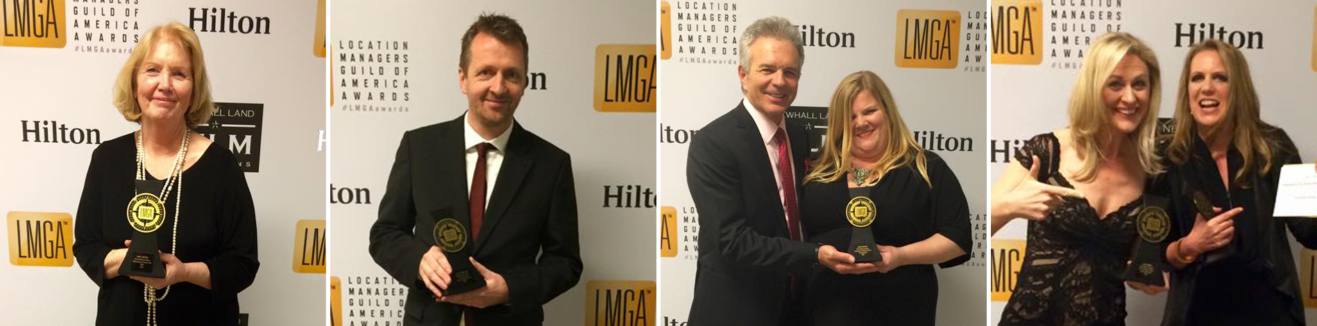 The winners from left to right: Nancy Haecker ( Wild ), Klaus Darrelmann ( The Grand Budapest Hotel ), Batou Chandler ( True Detective ), Amanda Foley Burbank and Audra Gorman ( Boardwalk Empire ). Images via LMGA's Facebook page .