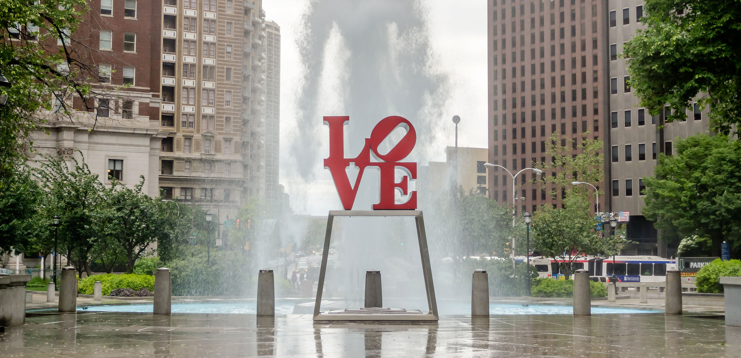 Love Park (or JFK Plaza) in downtown Philadelphia and the famous LOVE sculpture by artist Robert Indiana - image via Google .