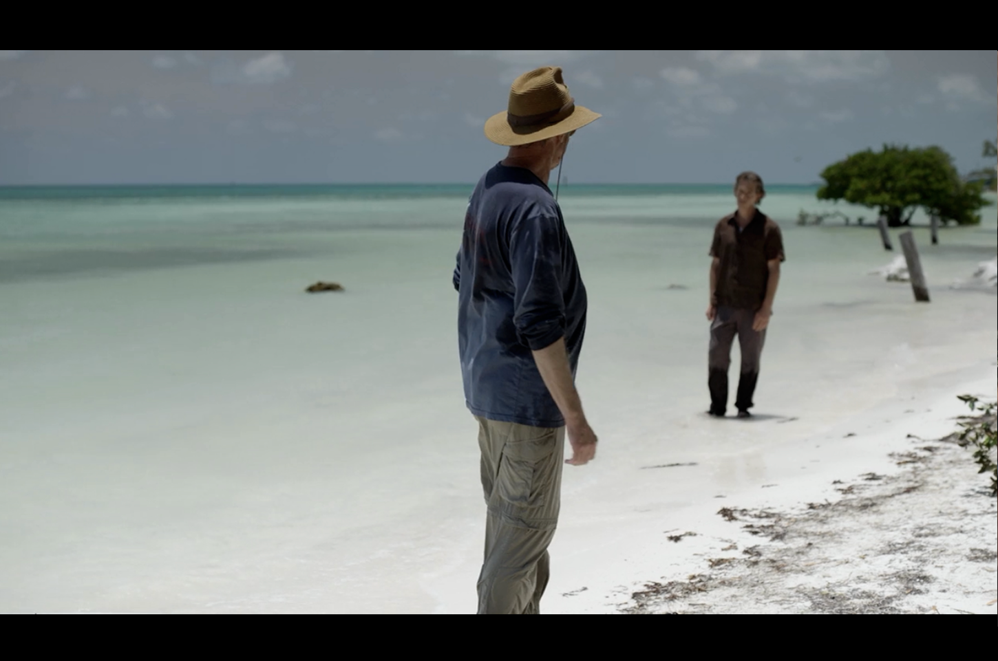 Screenshot from Bloodline featuring Sam Shepard,&nbsp;Ben Mendelsohn, and&nbsp;the color of the water. Any wonder it feels like Bloodline is a family drama/noir&nbsp;set in paradise?