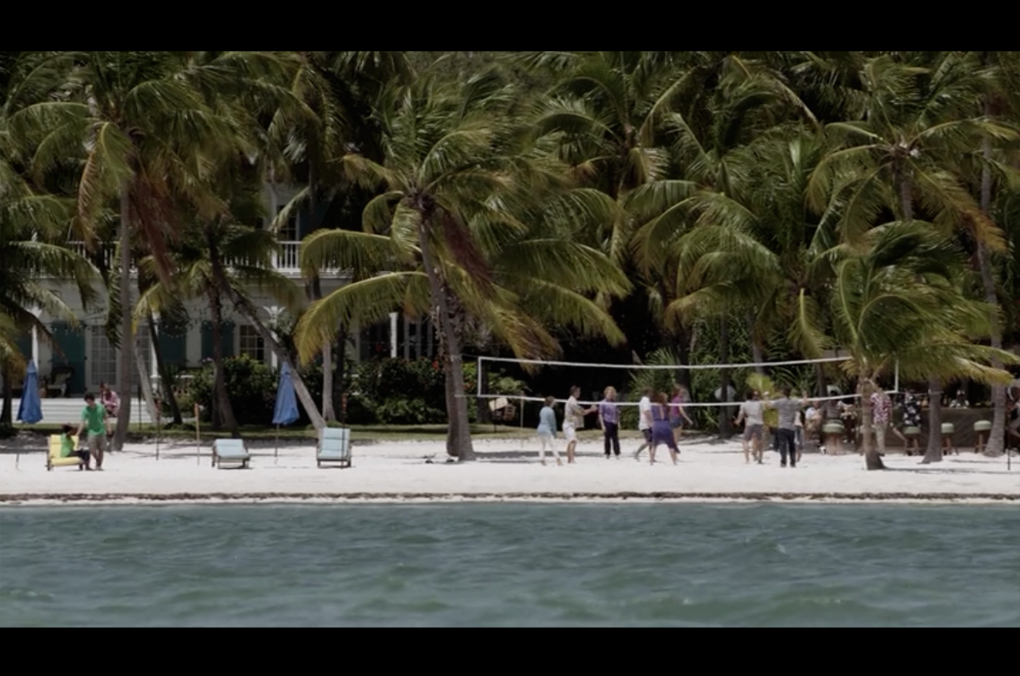 Screenshot from Bloodline's pilot episode filmed on location on the white sandy beach&nbsp;at the Moorings Village &amp; Spa.