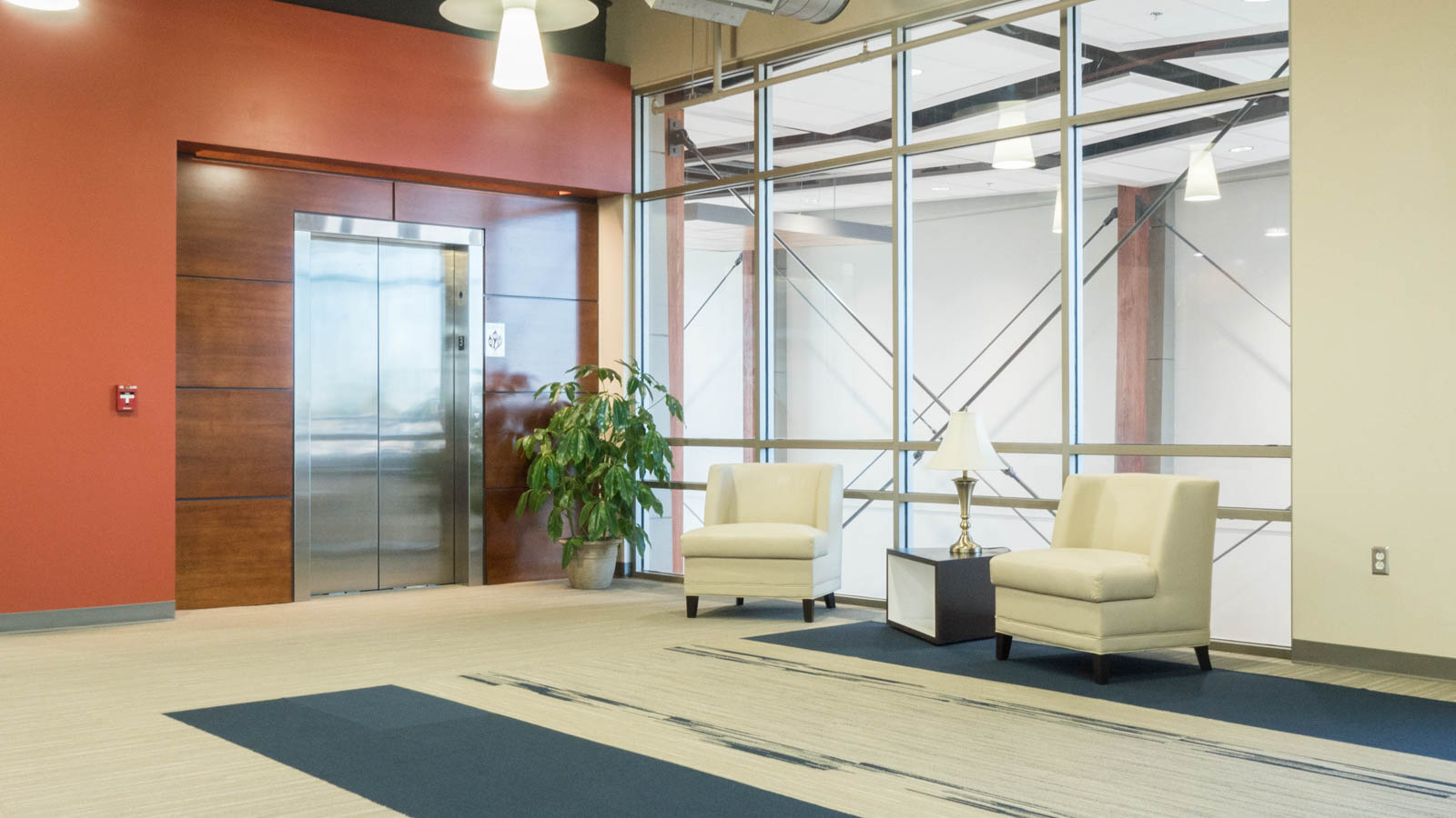 Third floor reception and elevator area of Building on Baldwin.