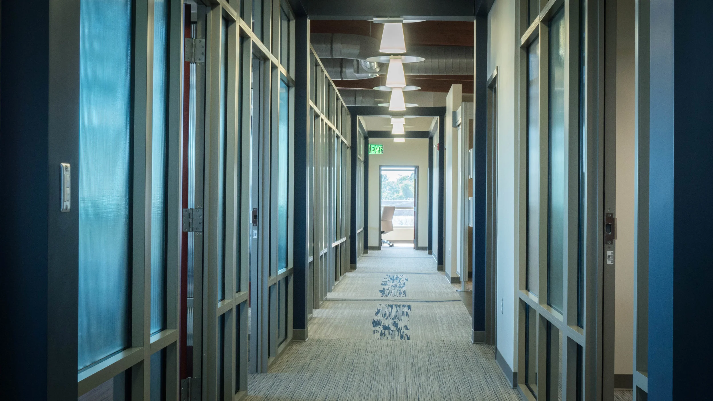 A hallway on the third floor where the offices are located.
