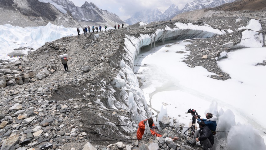 Second Unit Director of Photography Kent Harvey and his team filming on Mount Everest - image via Google .