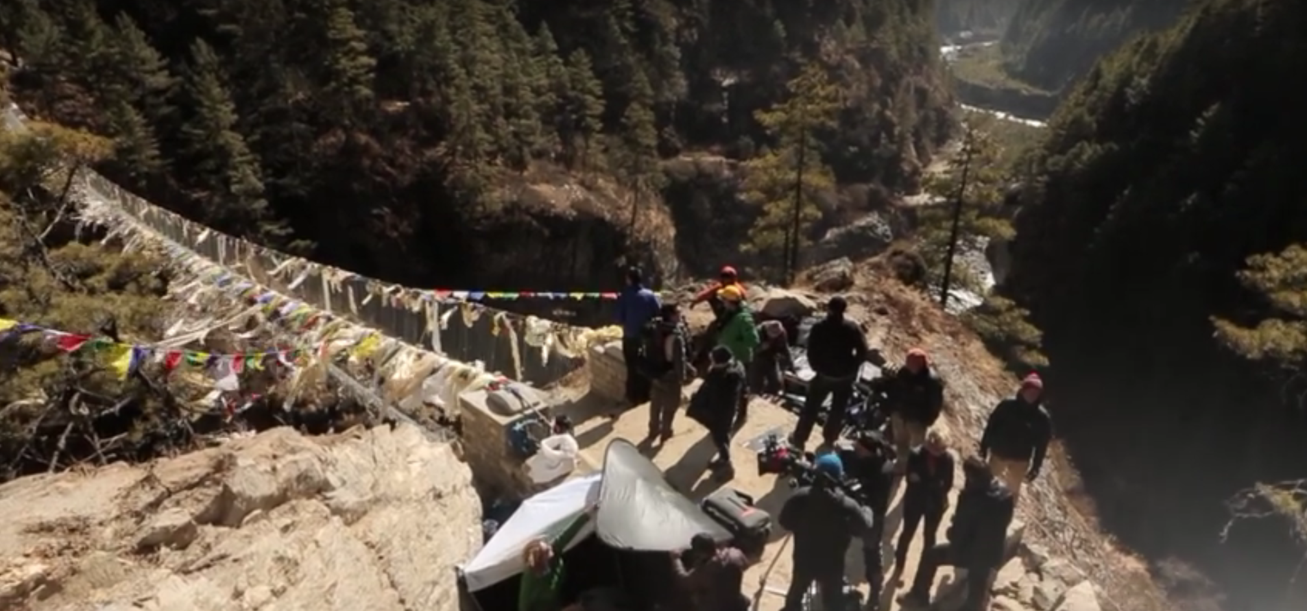 Behind-the-scene during the filming at Everest's suspension bridge - screenshot via YouTube.