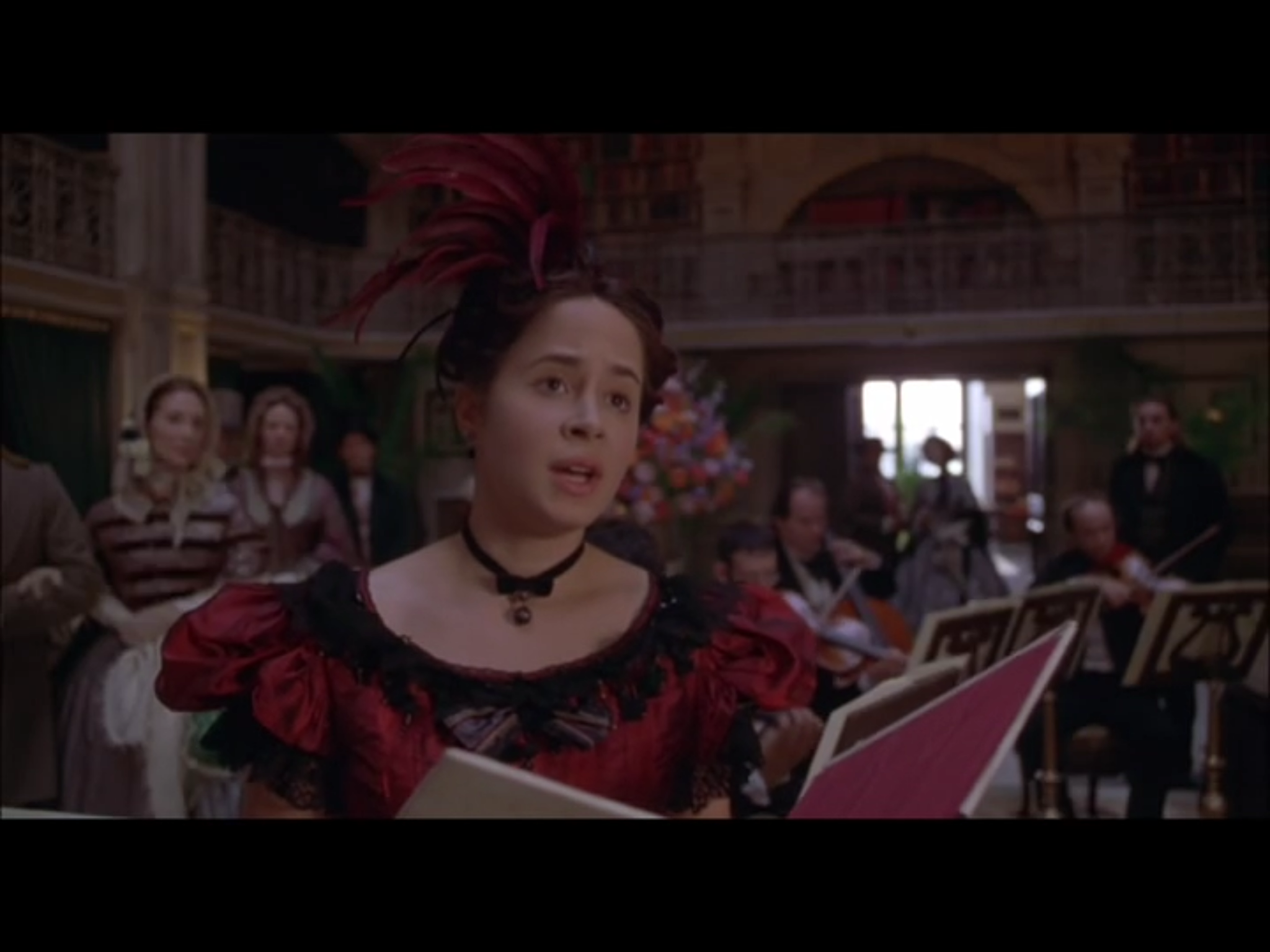 Screenshot from Washington Square of a scene filmed at the George Peabody Library's main reading groom (which stood in for a Paris bookshop).