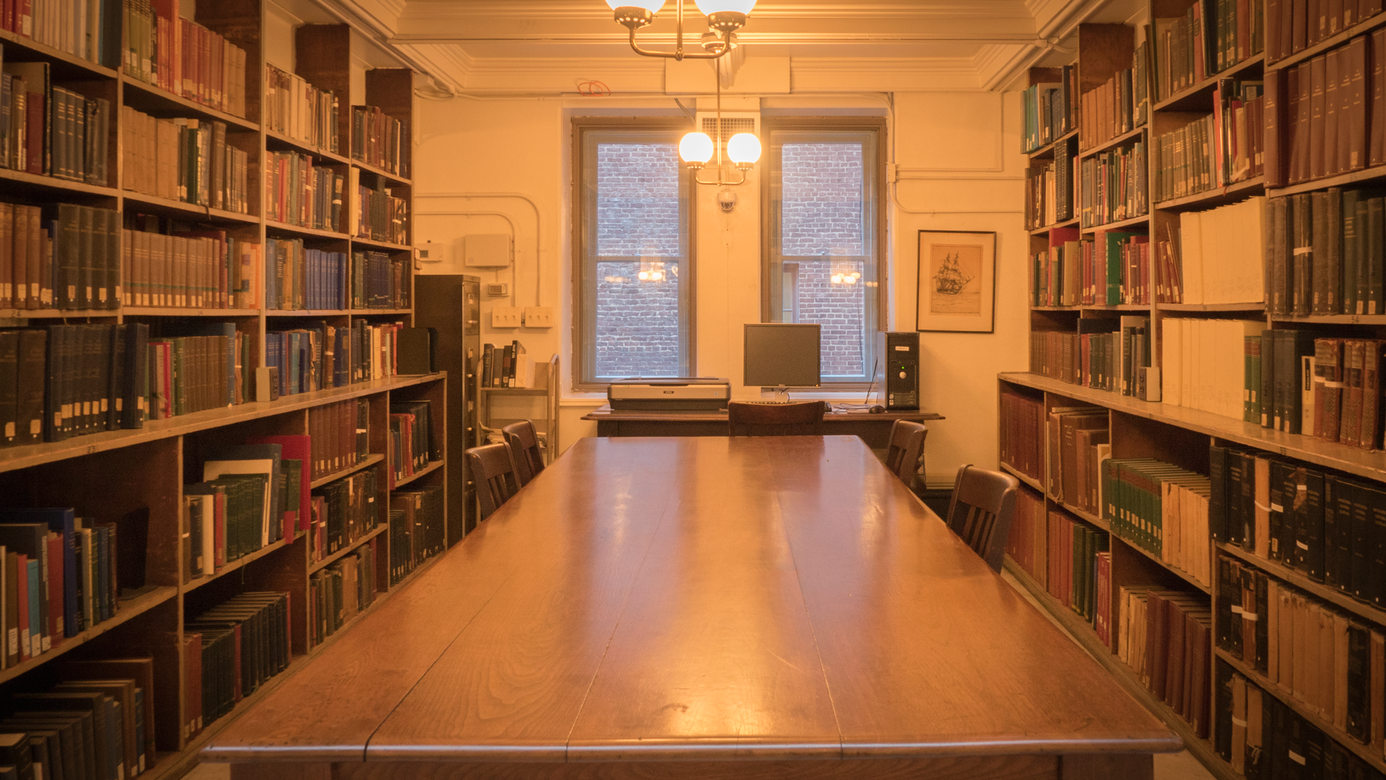 A reading alcove in the main reading room of the George Peabody Library.