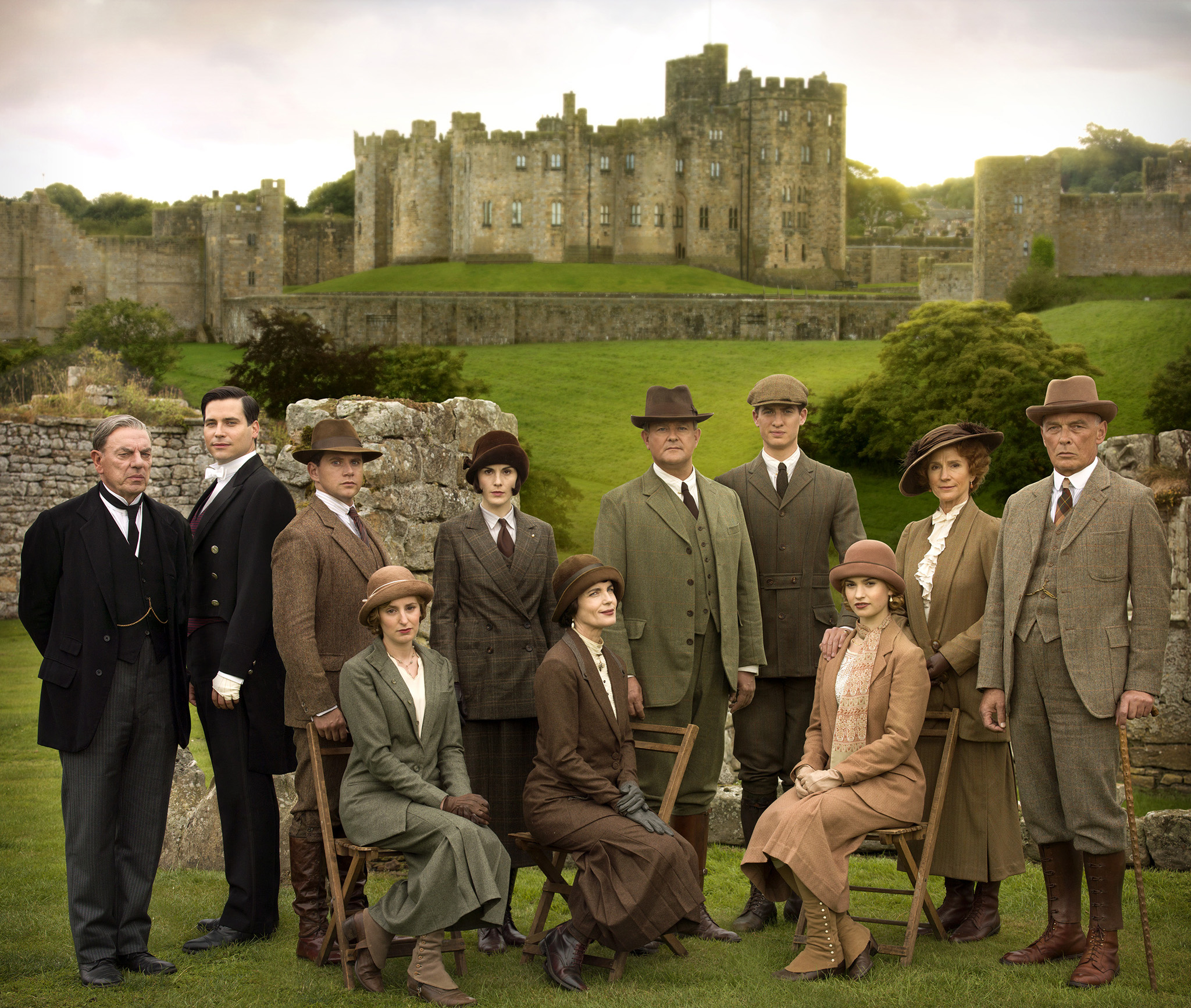 The cast of Downton Abbey on location at Highclere Castle - image via Google .