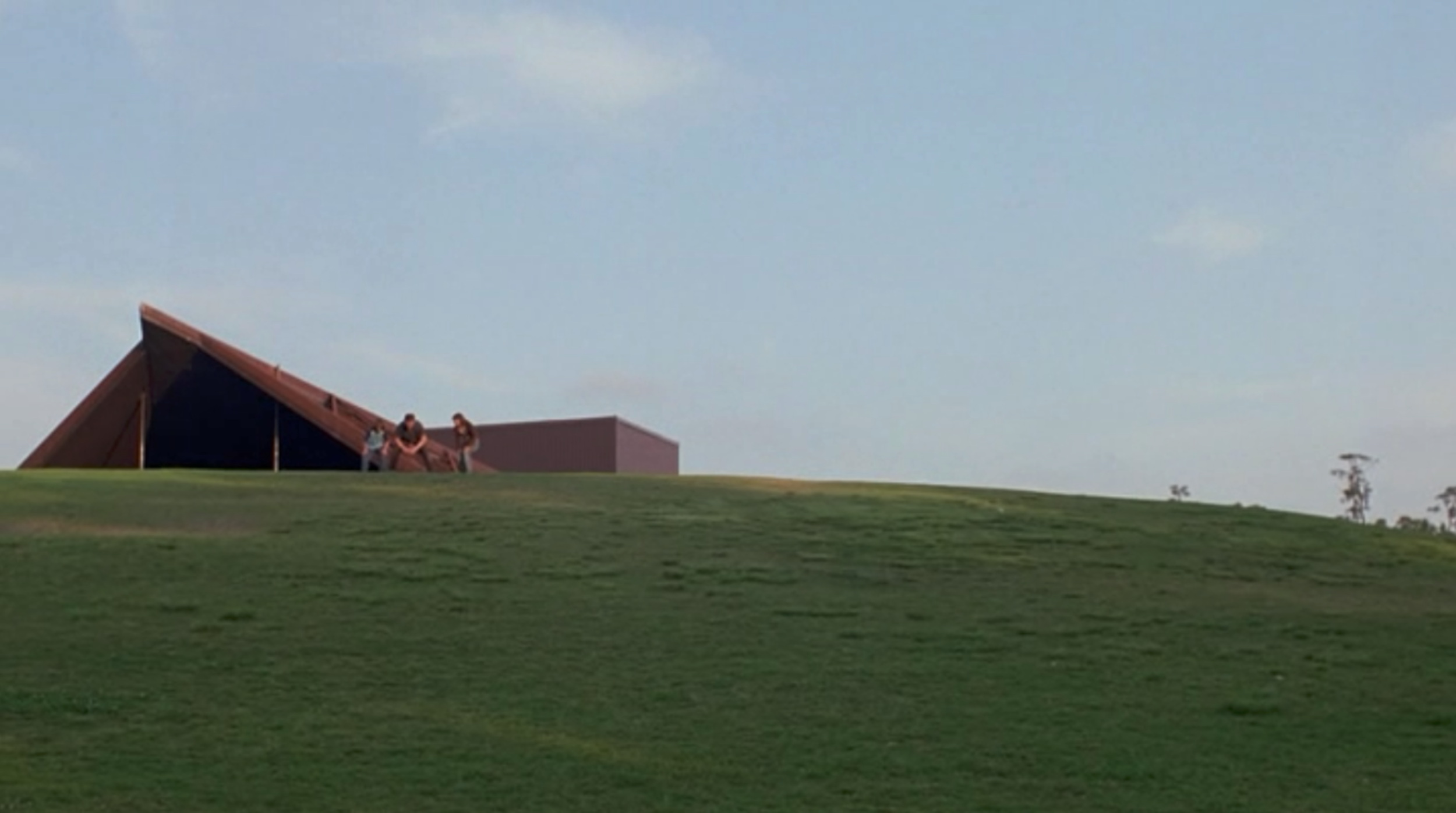 Screenshot from Boyhood of a scene shot at the Miller Outdoor Theater in Houston where Mason Sr. plays football with his kids.