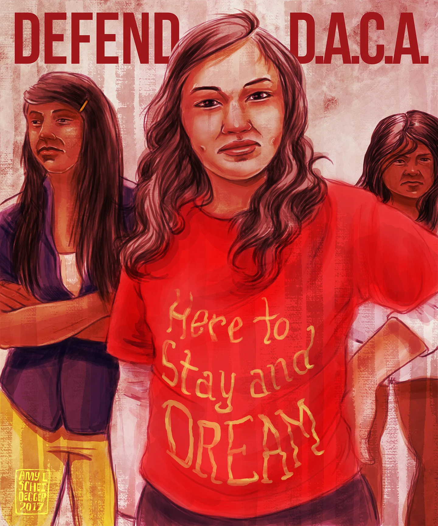 Here to Stay and Dream - Defending DACA It makes NO sense to expel talented, driven, patriotic young people from the only country they've ever known solely based on the actions of their parents. Many have no idea they’re undocumented until they apply for a job, or college, or a driver’s license. Where are we supposed to send these kids and young adults? To countries they don’t know or remember? Countries their parents fled because of war or violence? Call your senators and urge them to DEFEND DACA Digital Illustration. Created September, 2017
