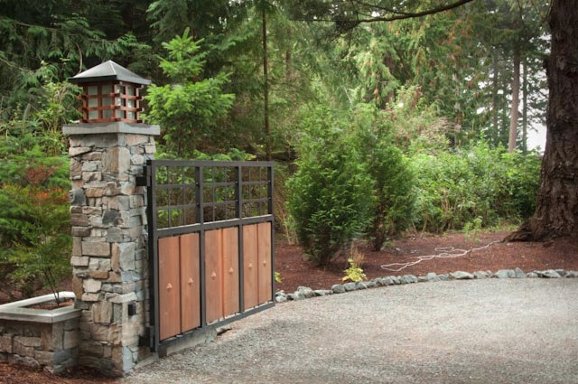 Anacortes Timber Frame Home - Stone Entry Gate
