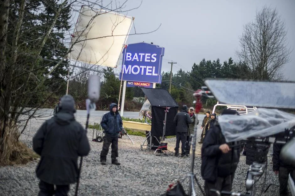 Filming underway for A&E's Bates Motel , which was shot in Aldergrove and the Fraser Valley. | Image: The Globe and Mail.