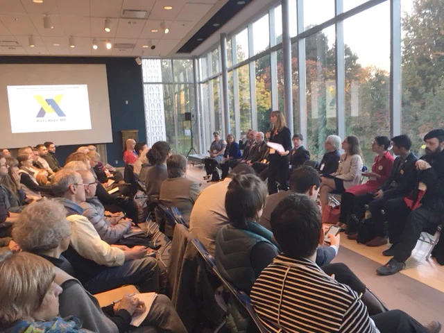 Independent mayoral candidate Shauna Sylvester speaks to a full house at the Museum of Vancouver. | Image: Beverly Edgecombe.