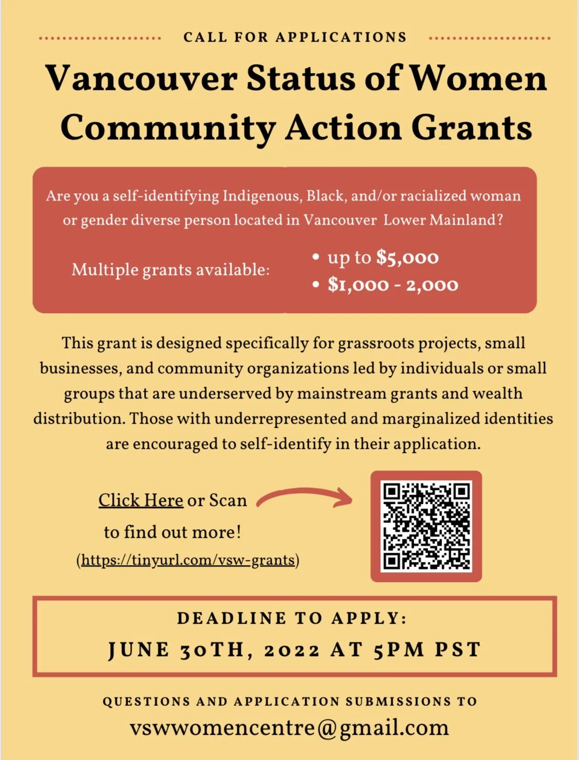 Call for Applications: Vancouver Status of Women Community Action Grants