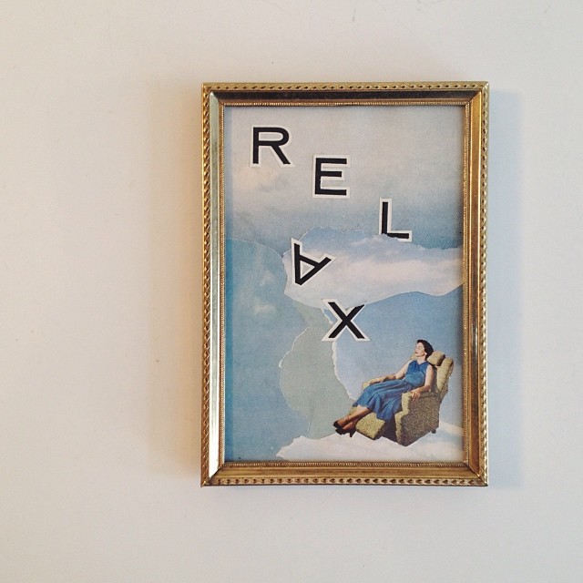 Reclining in the Clouds ; 2015 — cut paper collage in vintage frame