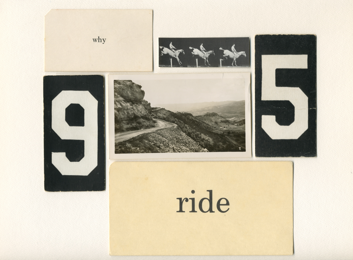 "Why Ride 9 to 5" , Assemblage, found papers and picture, 2013