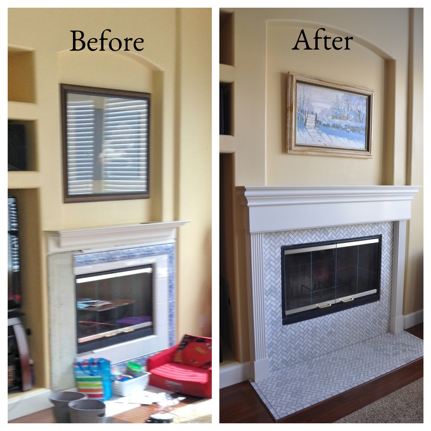 Fireplace Mantle and Tile Remodel