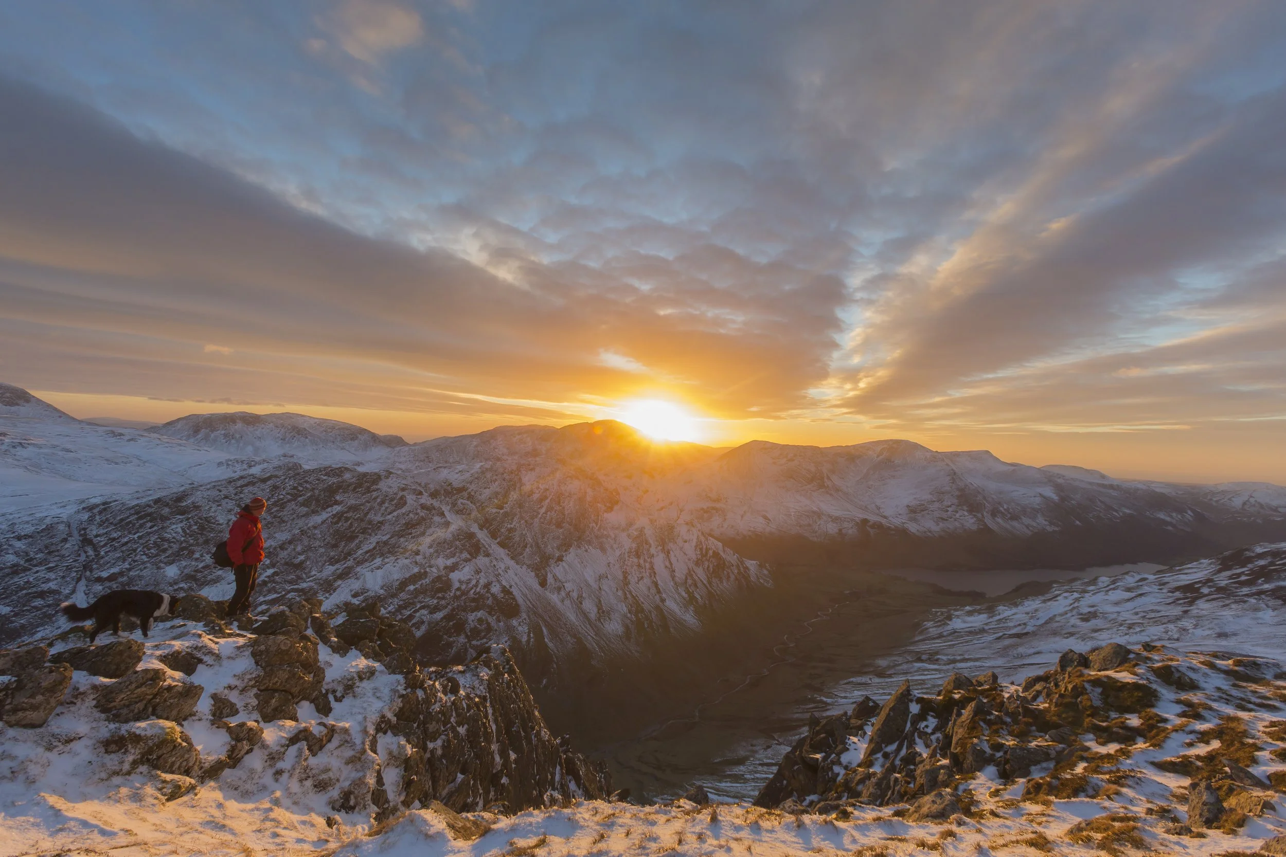 South east brand and reportage photographer, sunset over Buttermere, Lake District, winter,
