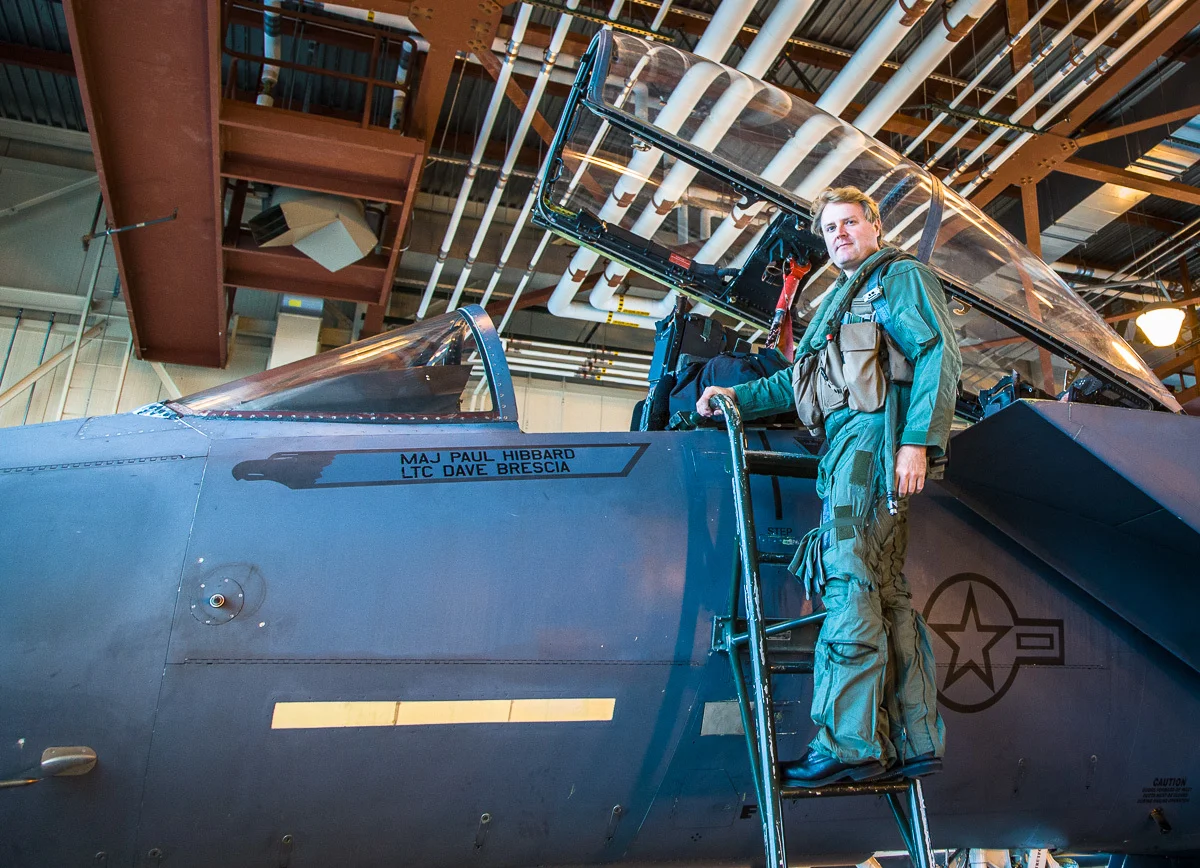 About to board a 90th FS F-15E Strike Eagle at Elmendorf AFB in Anchorage, Alaska for an air-to-air photo-sortie through the Chugach Mountains.