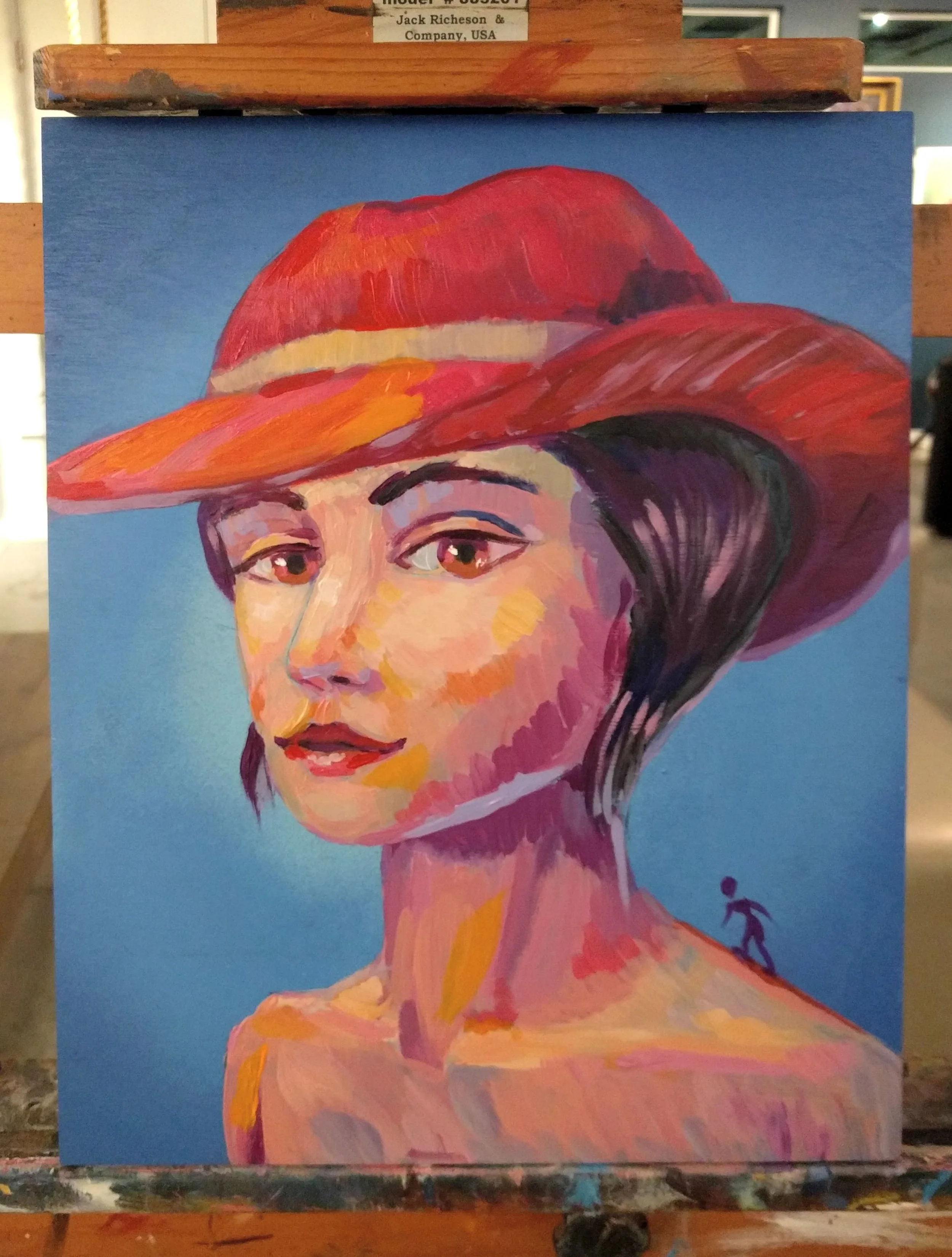 "The Red Hat" Acrylic on Board, 11 in x 14 in