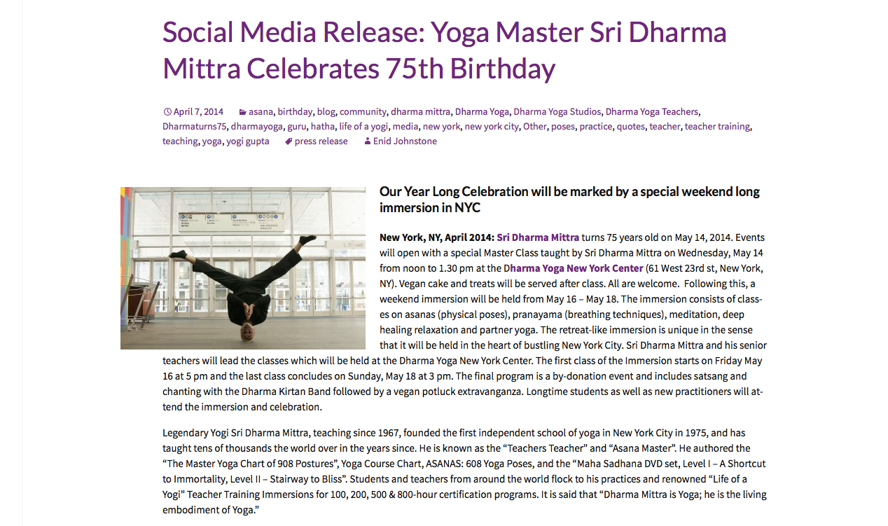 Master Yogi, Dharma Mittra, teaches at the DC Convention Center, Washington, DC 